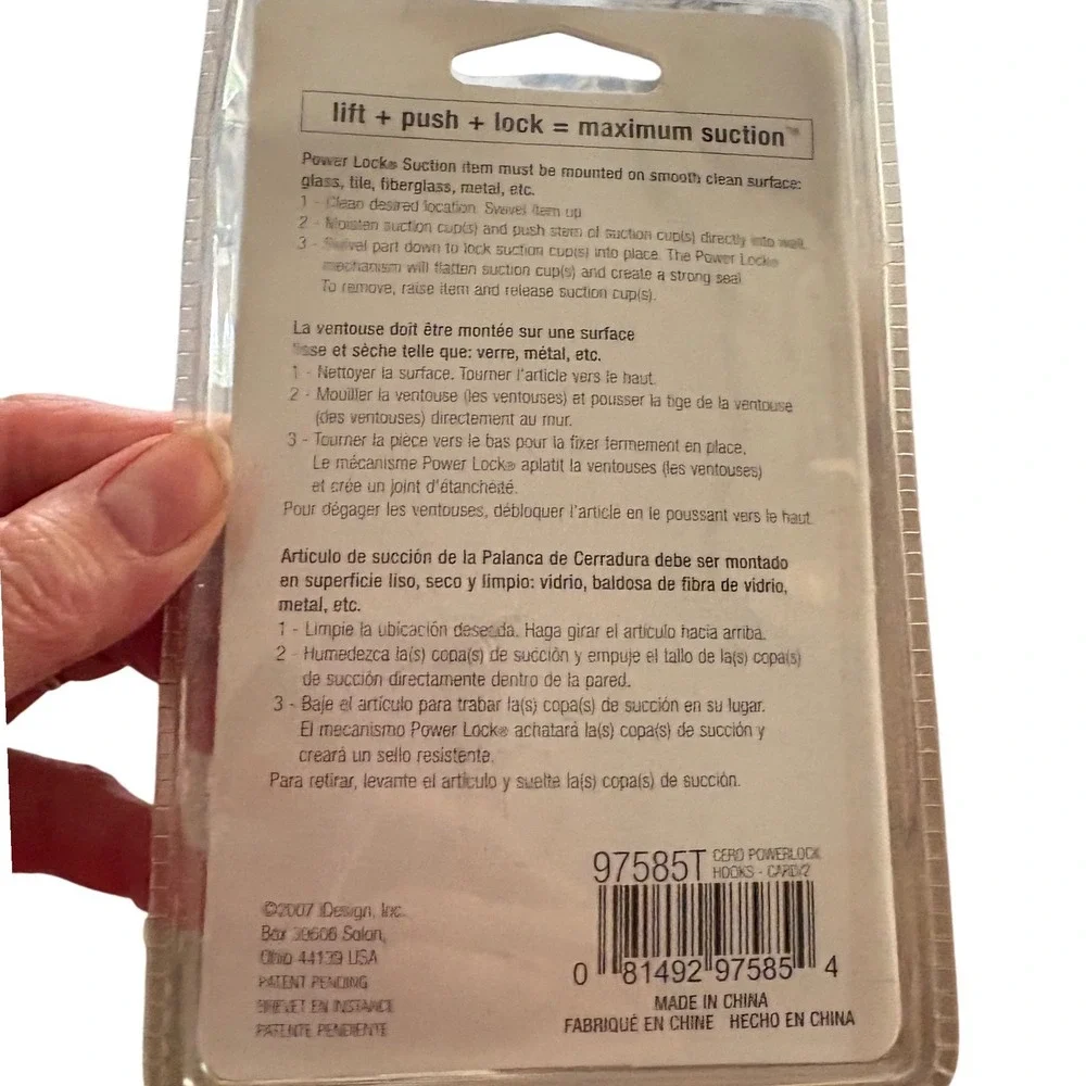 iDesign Power Lock Suction Hooks 2 Pack White Chrome Bathroom Kitchen 97585T NEW